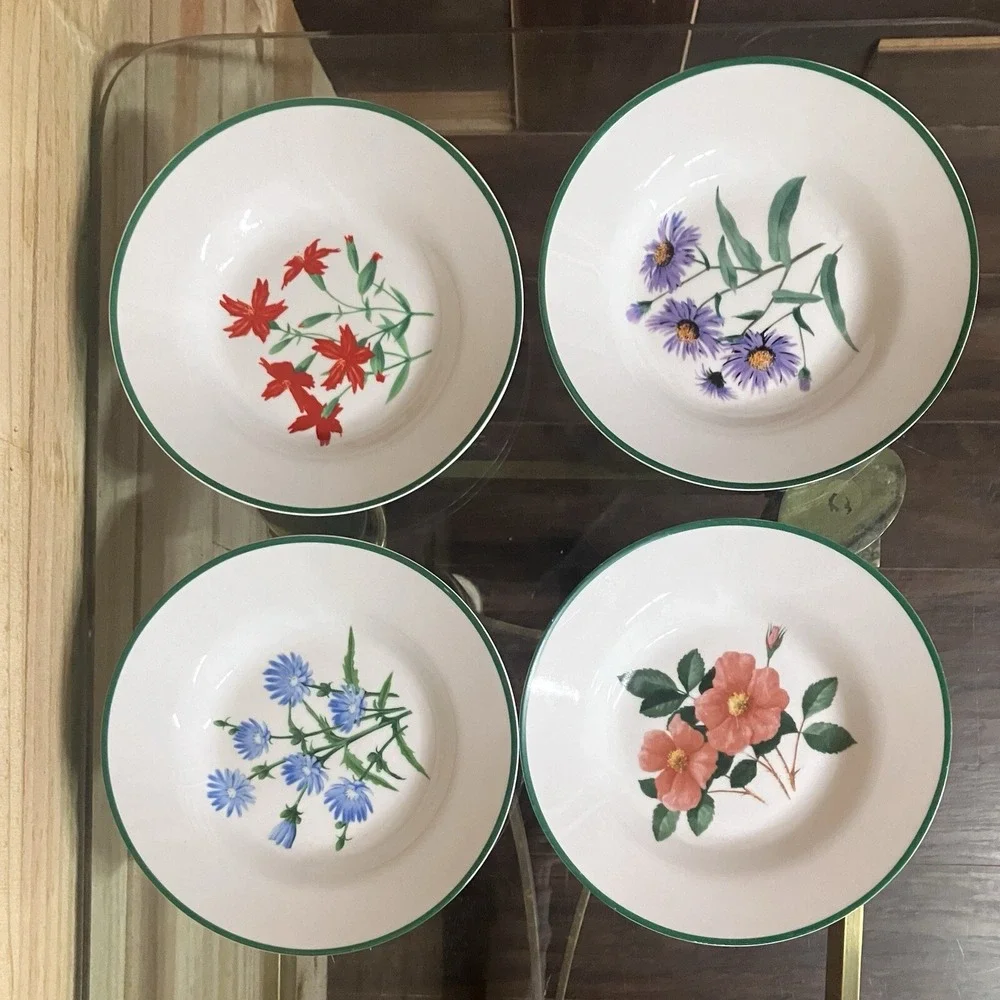 National Wildlife Federation Cereal Salad Bowl White Colorful Flowers Set Of 4
